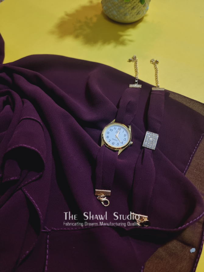 Hijab + Watch + Bracelet – Red Grape