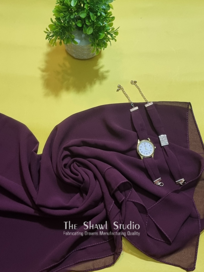 Hijab + Watch + Bracelet – Red Grape