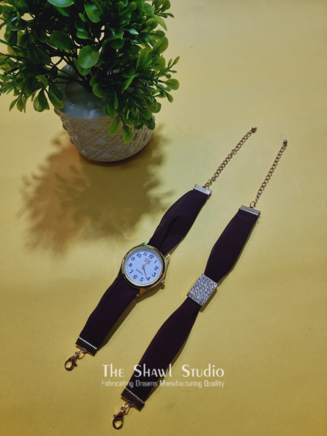 Hijab + Watch + Bracelet – Red Grape