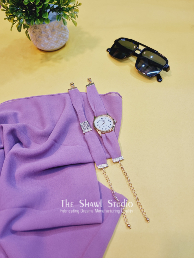 Hijab + Watch + Bracelet – Light Purple