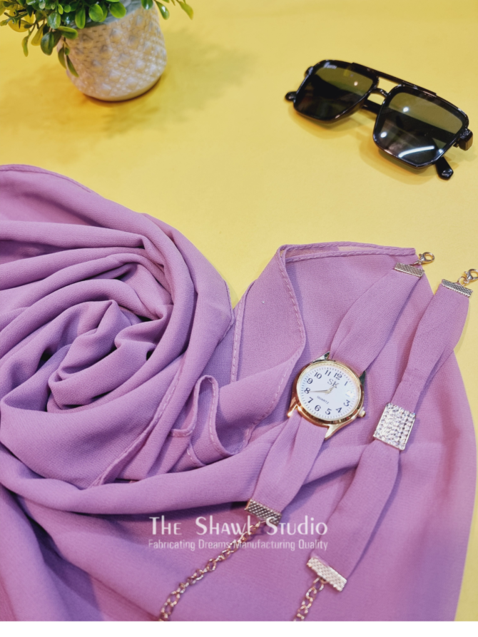 Hijab + Watch + Bracelet – Light Purple