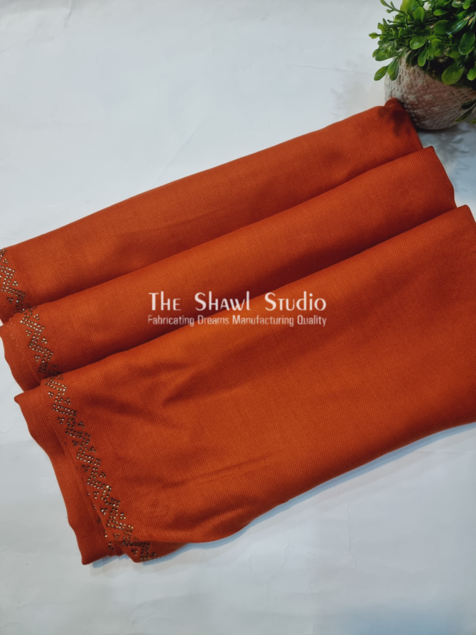 A Premium Pashmina Stone Border Shawl - Rust
