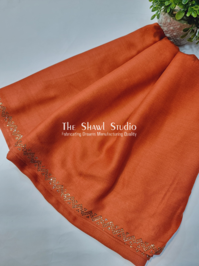 A Premium Pashmina Stone Border Shawl - Rust