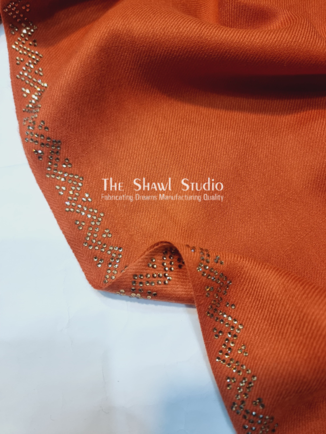 A Premium Pashmina Stone Border Shawl - Rust