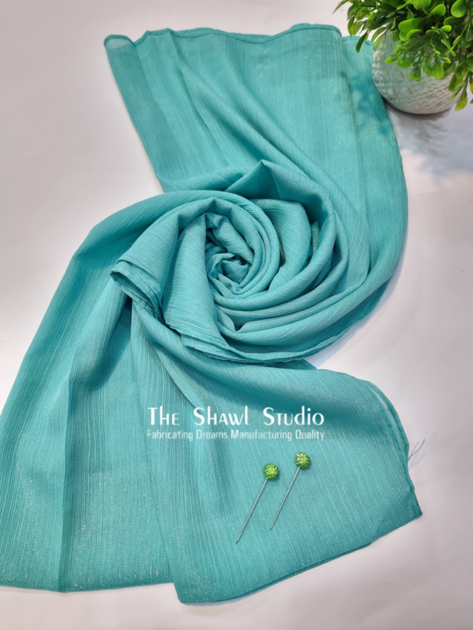 Shimmer Crinkle Chiffon – Aqua Blue